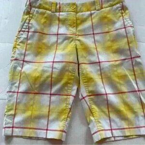 Golf Short Womens 8 Yellow Plaid Polyester Tour Dri Fit Performance Bermuda